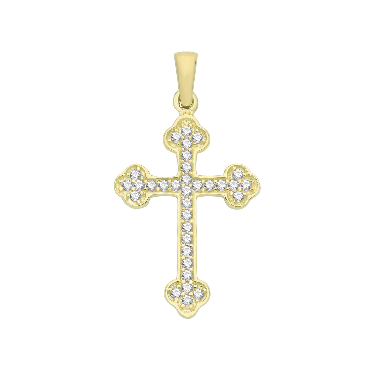 9ct Gold CZ Budded Cross Pendant - PN1309