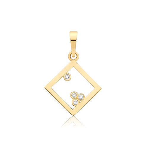 9ct Yellow Gold CZ Square Pendant - PN1402