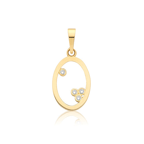 9ct Yellow Gold CZ Oval Pendant - PN1403