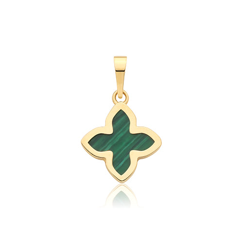 9ct Yellow Gold Malachite Flower Pendant - PN1409