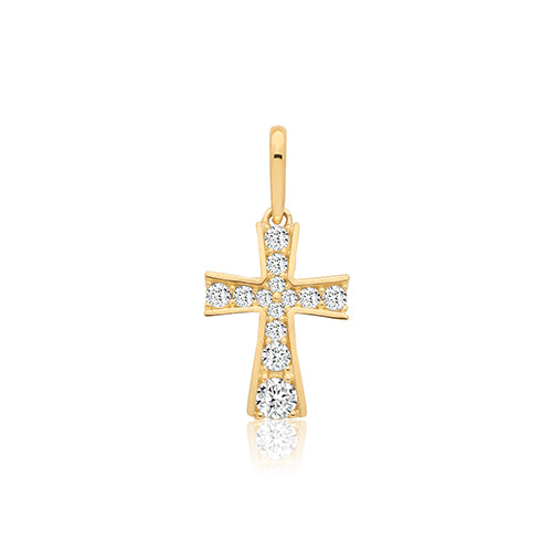9ct Yellow Gold CZ Cross Pendant - PN1430
