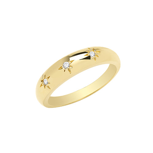 9ct Gold 3 CZ Star Dome Ring - RN1658