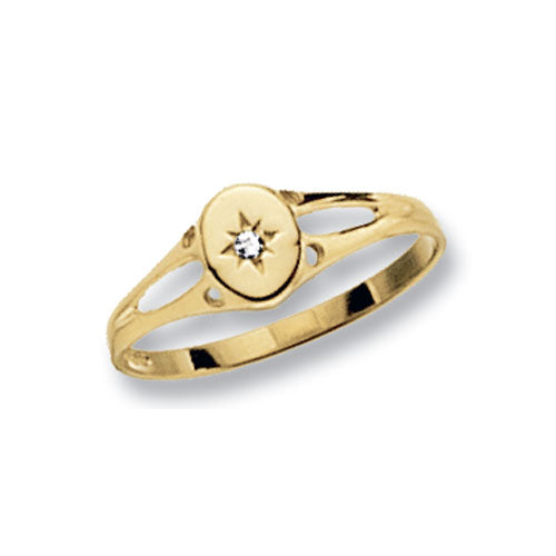 9ct Gold Maidens' Oval CZ Set Signet Ring - RN498