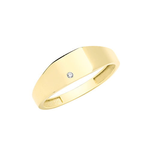 9ct Gold Square Signet Ring With CZ - RN955