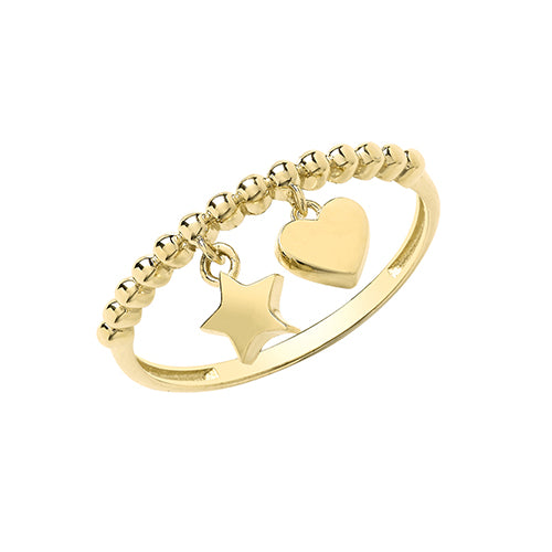 9ct Gold Bobble Ring With Charms - RN962
