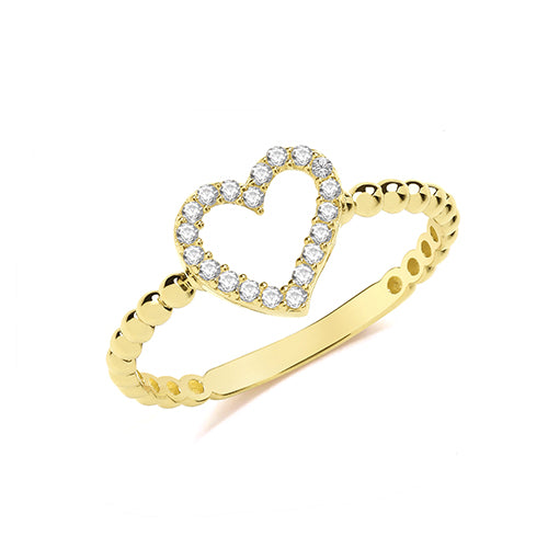 9ct Gold CZ Heart Bobble Ring - RN977
