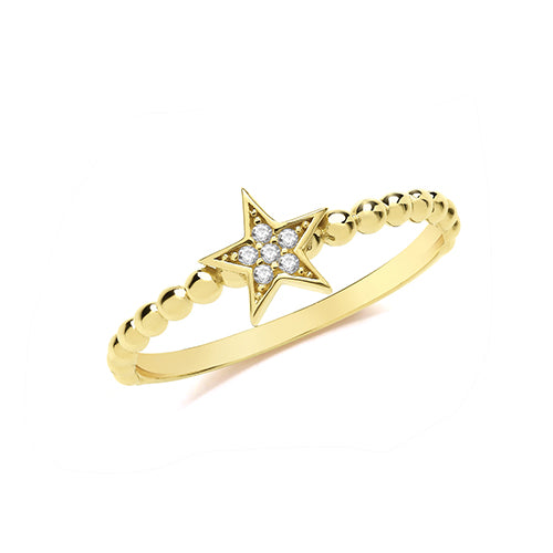9ct Gold CZ Star Bobble Ring - RN978