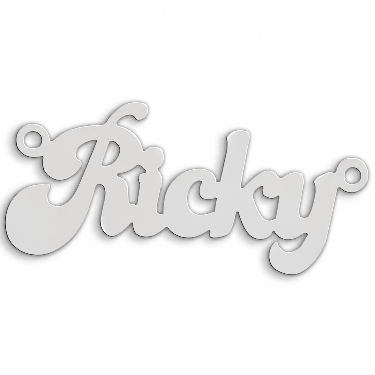 Sterling silver Medium Banana Split Style personalised nameplate, example Ricky, illustrative image