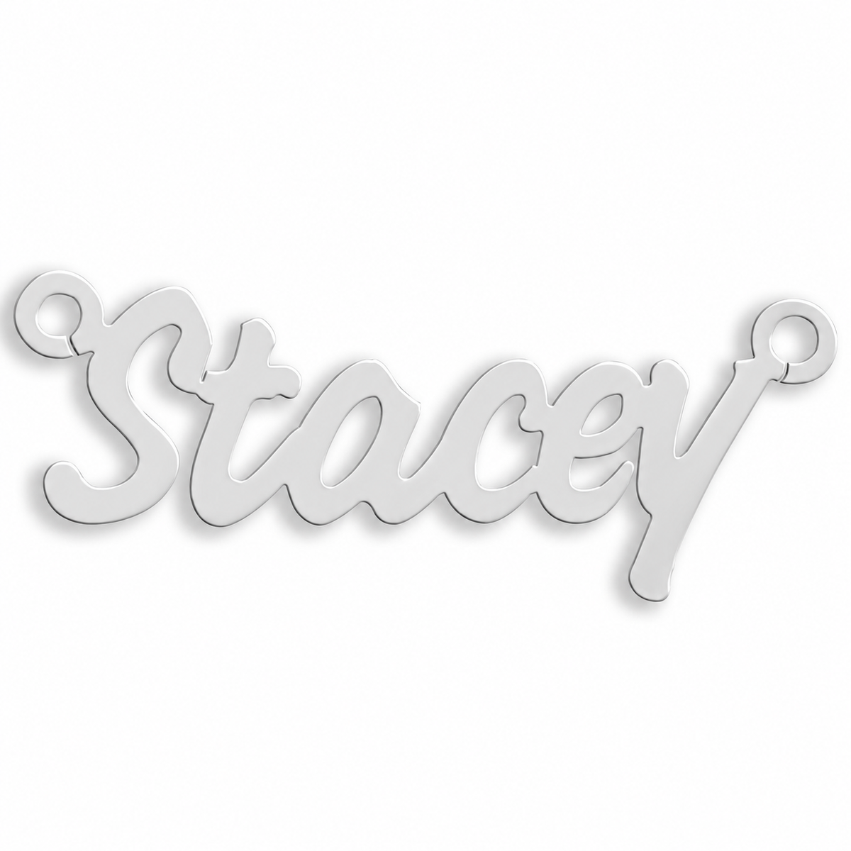 Sterling silver Challenge personalised nameplate, example Stacey, illustrative image
