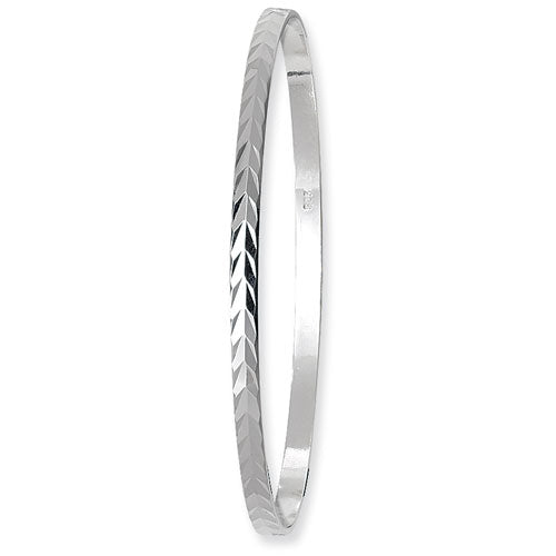 Sterling Silver Diamond Cut Round Bangle G4119