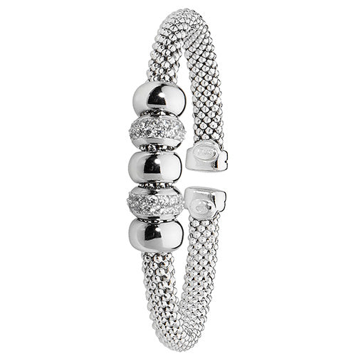 Sterling Silver Rhodium Plated CZ Beaded Mesh Bangle G4219