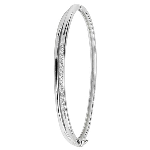 Sterling Silver CZ Hinged Crossover Oval Bangle G4260