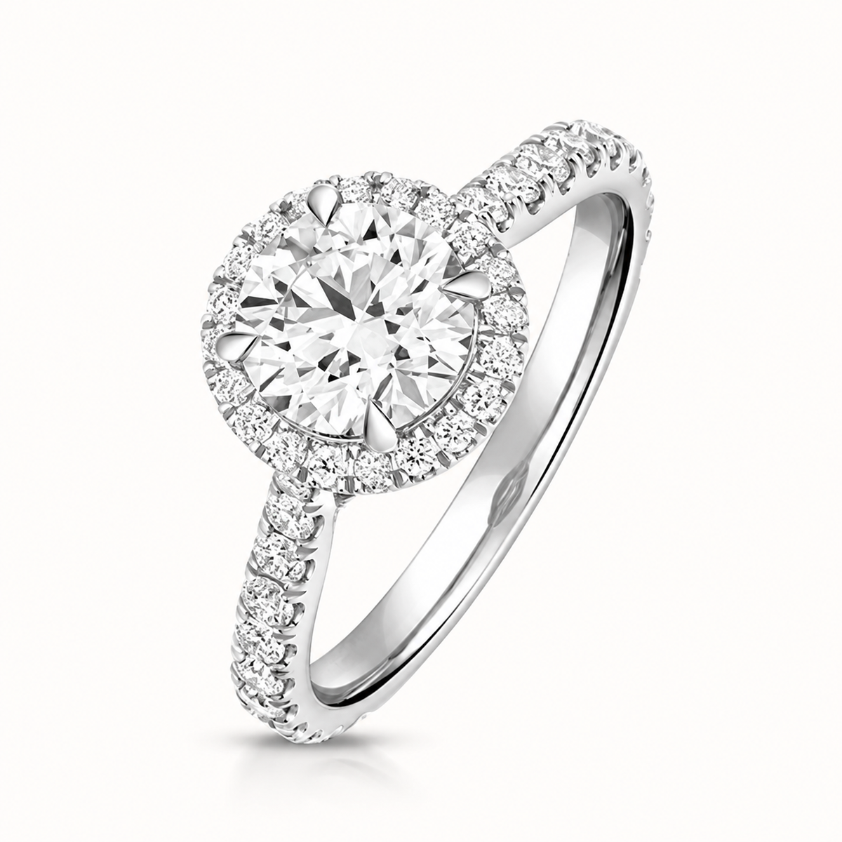18ct white gold round halo lab diamond engagement ring front view