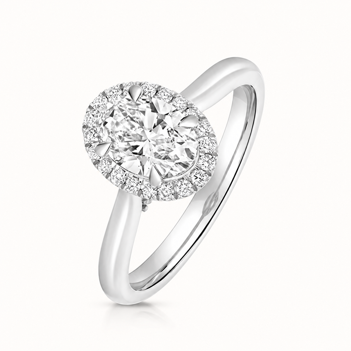 18ct white gold oval lab diamond engagement ring front view