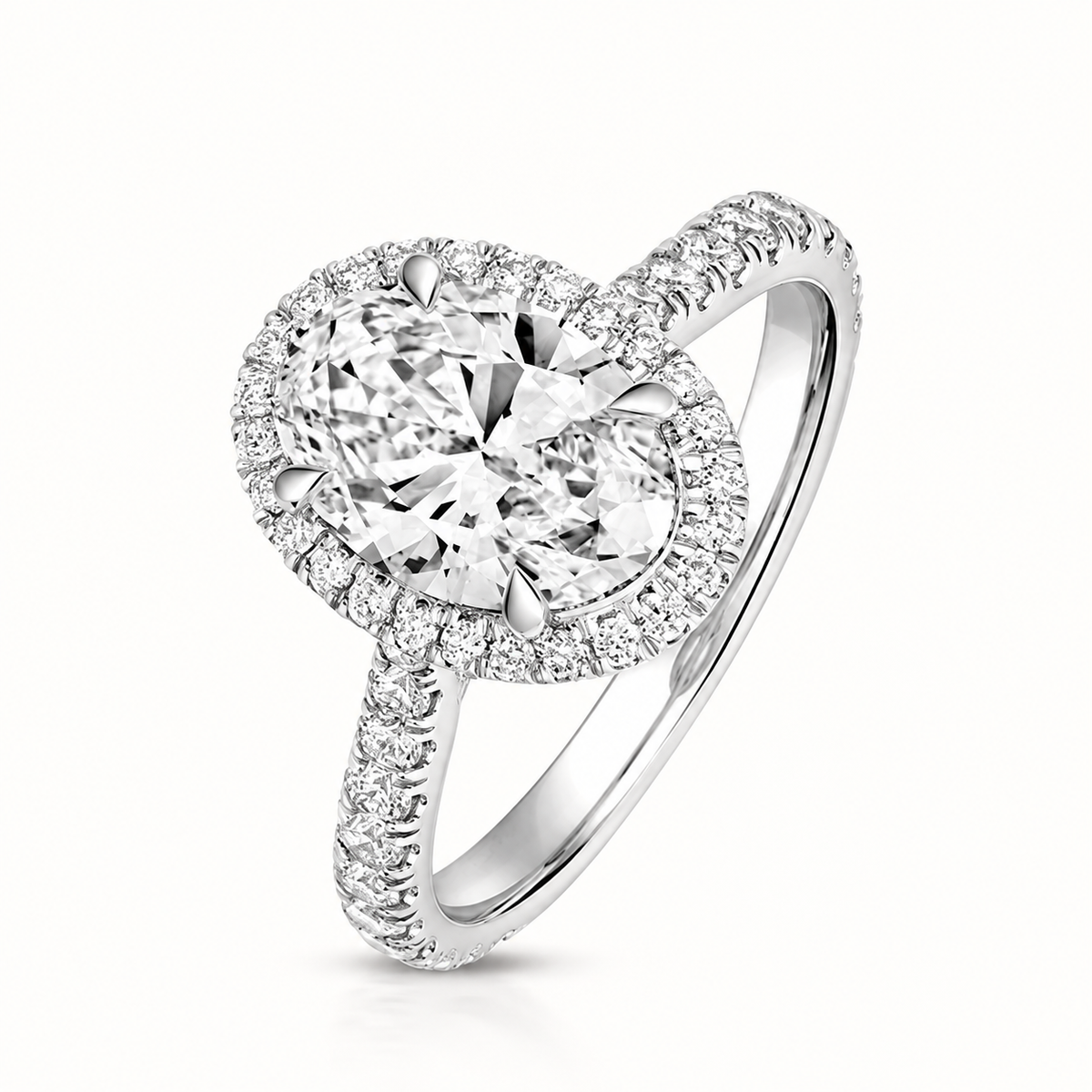 18ct white gold oval lab diamond engagement ring front view