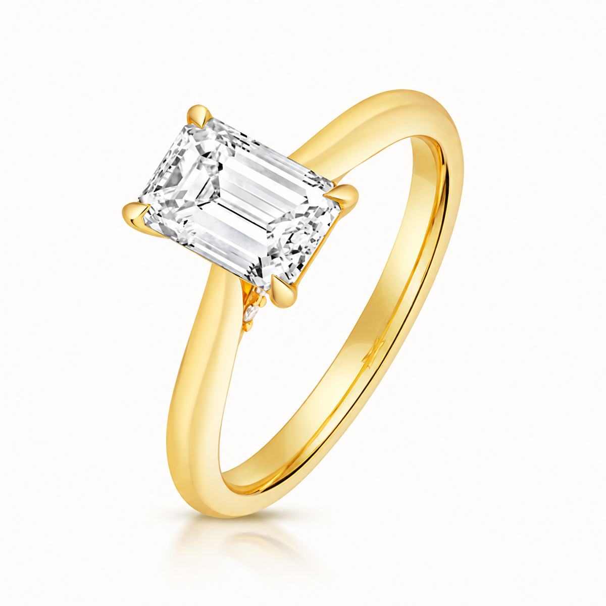 18ct yellow gold emerald cut lab diamond engagement ring front view