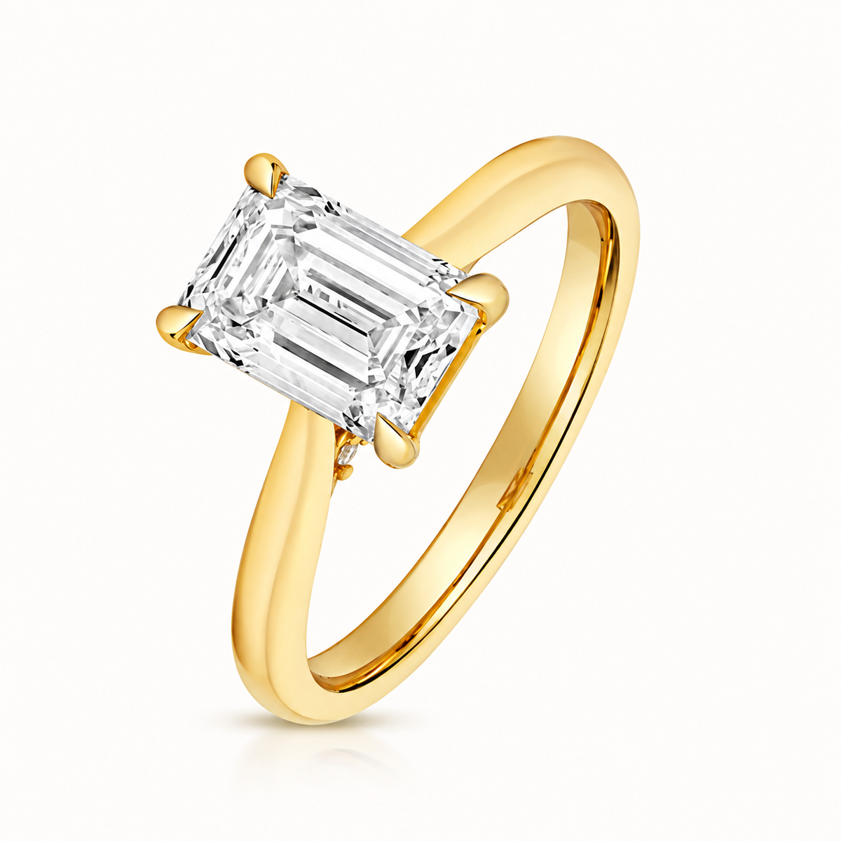 18ct yellow gold emerald cut lab diamond engagement ring front view
