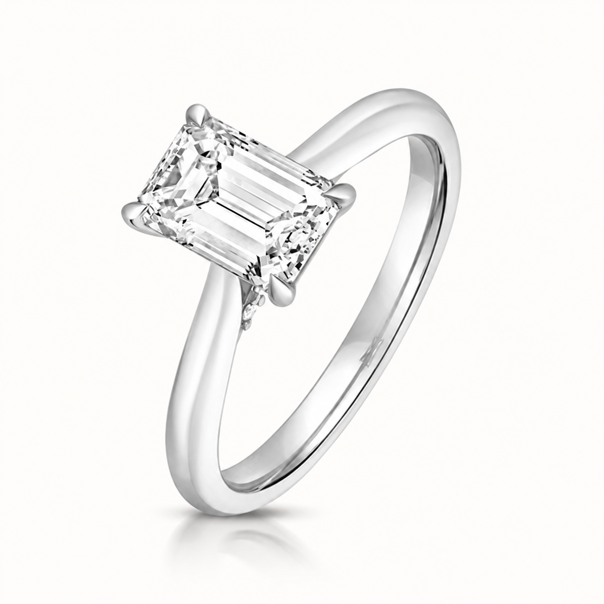 18ct white gold emerald cut lab diamond engagement ring front view