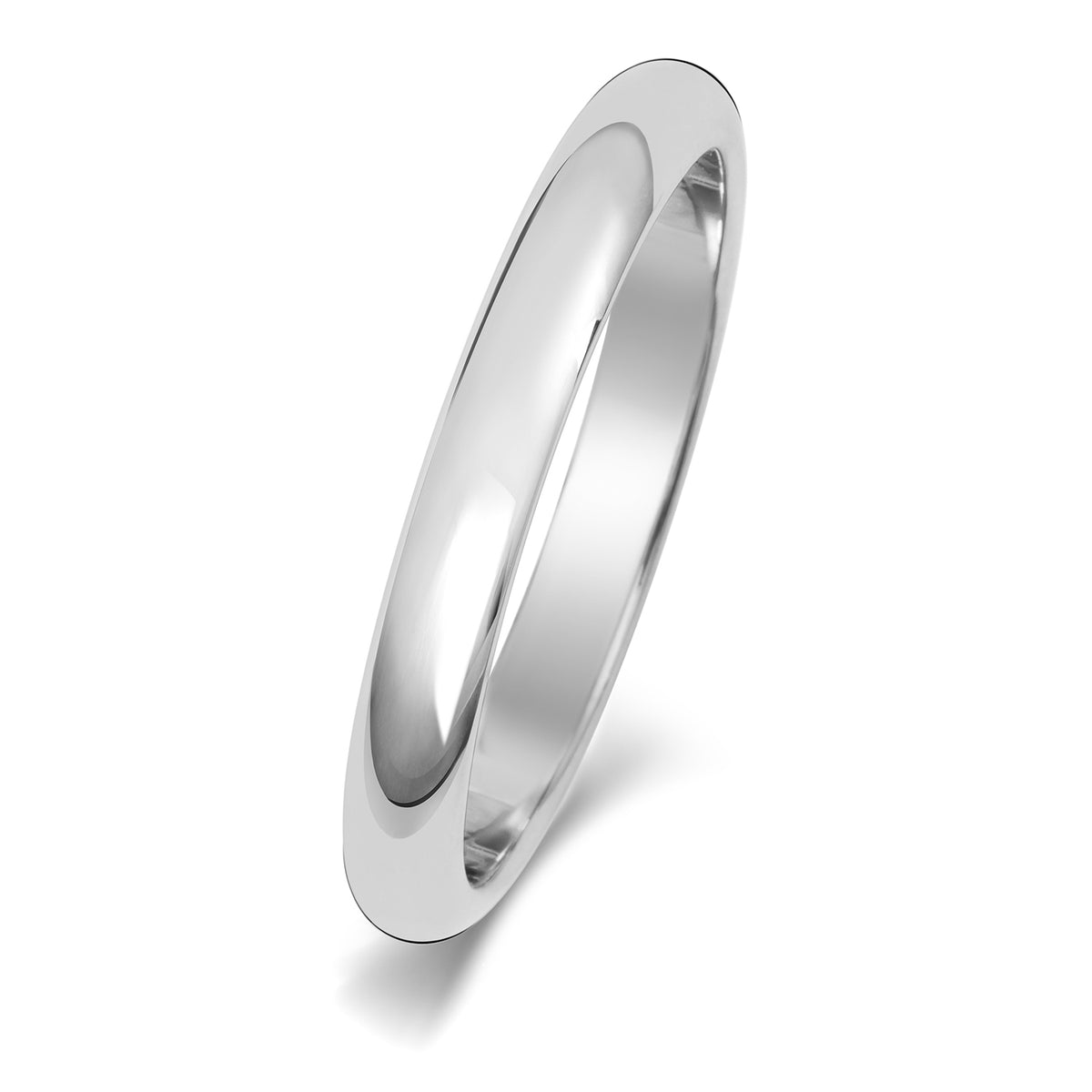 Plain D-Shape Wedding Band · 2.5mm in 9ct white gold