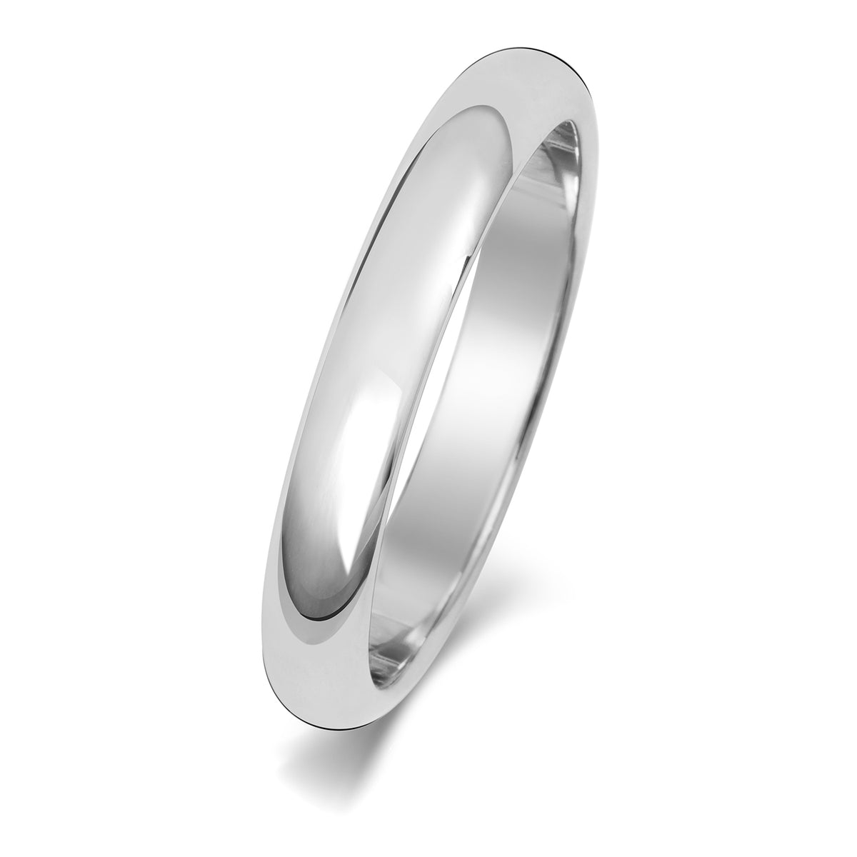 Plain D-Shape Wedding Band · 3mm in 9ct white gold