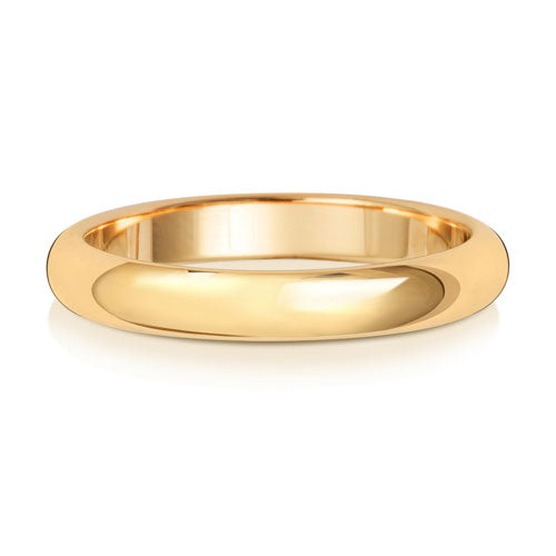 D-Shape Wedding Band 3mm in yellow gold, lying flat