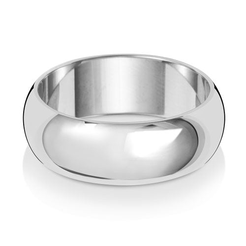 D-Shape Wedding Band 7mm in white gold, lying flat