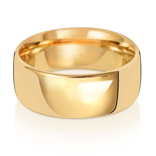 Slight Court Wedding Band 8mm in yellow gold, lying flat