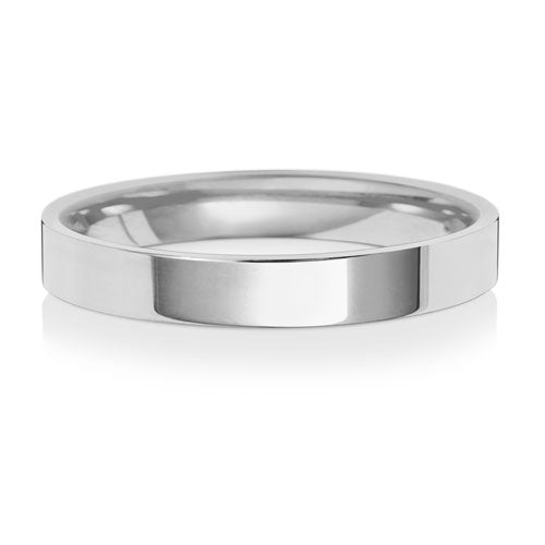 Flat Court Wedding Band 3mm in white gold, lying flat