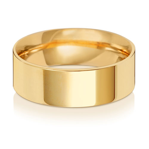 Flat Court Wedding Band 7mm in yellow gold, lying flat