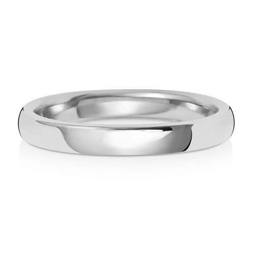 Soft Court Wedding Band 2.5mm in white gold, lying flat