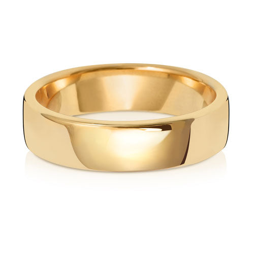 Soft Court Wedding Band 5mm in yellow gold, lying flat