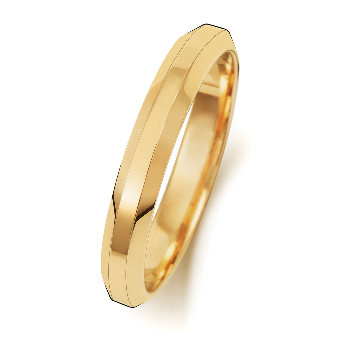 Plain Bevelled Edge Wedding Band · 3mm in 9ct yellow gold