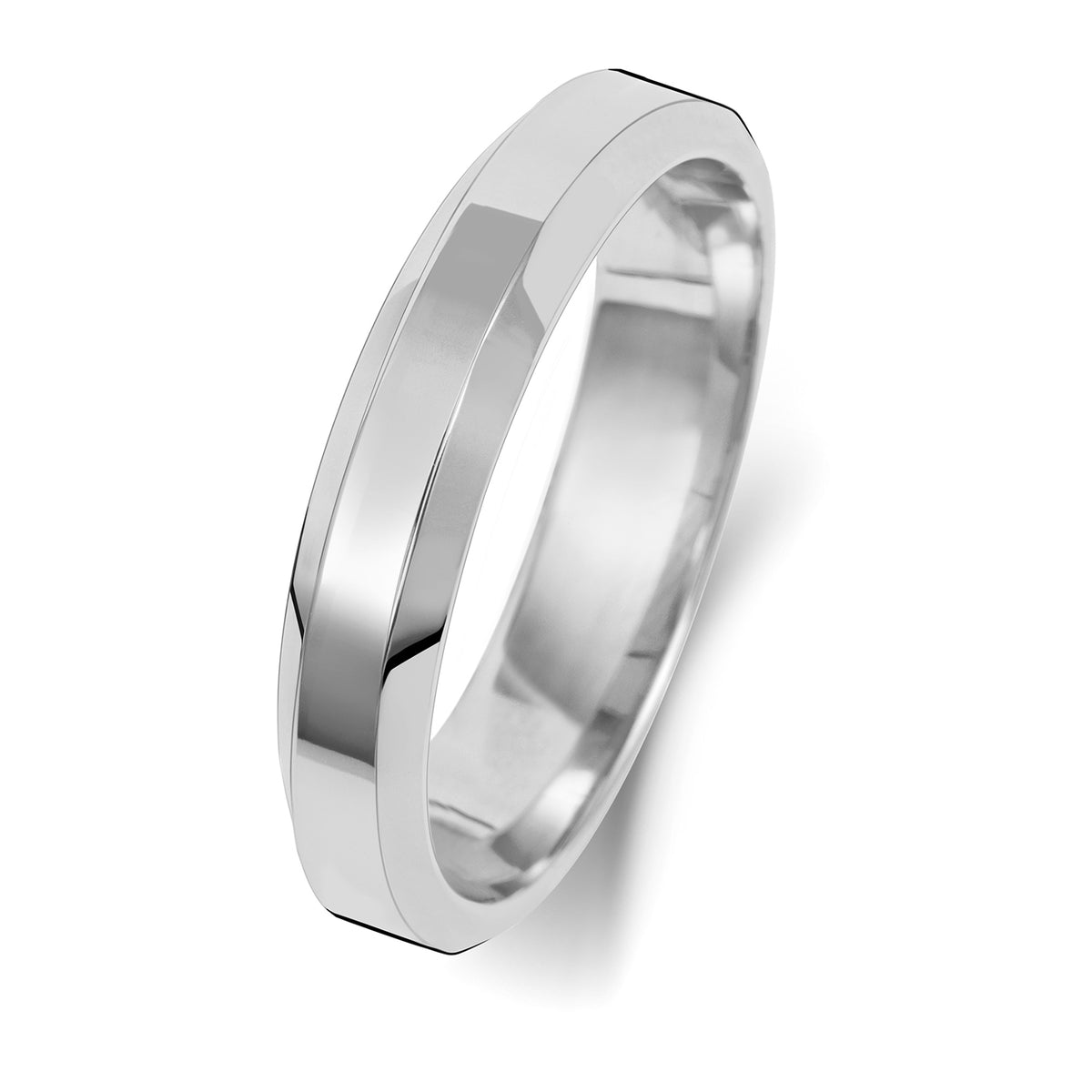 Plain Bevelled Edge Wedding Band · 4mm in 9ct white gold