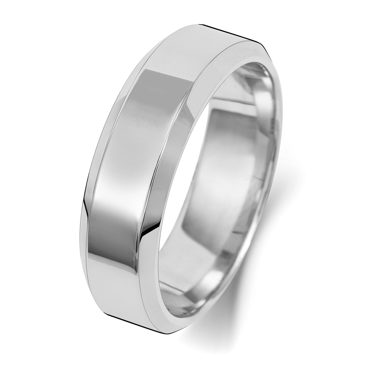 Plain Bevelled Edge Wedding Band · 6mm in 9ct white gold