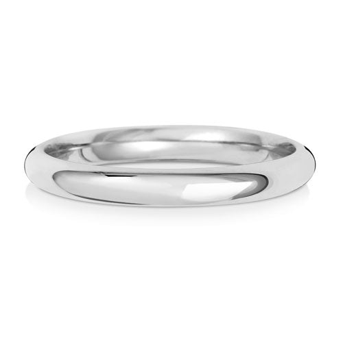 Traditional Court Wedding Band 2.5mm in white gold, lying flat