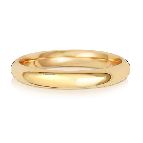 Traditional Court Wedding Band 3mm in yellow gold, lying flat