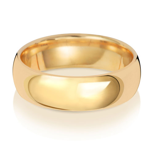 Traditional Court Wedding Band 6mm in yellow gold, lying flat