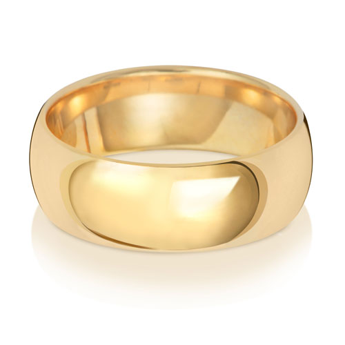Traditional Court Wedding Band 7mm in yellow gold, lying flat