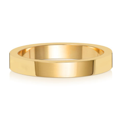 Flat Profile Wedding Band 3mm in yellow gold, lying flat