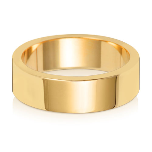 Flat Profile Wedding Band 6mm in yellow gold, lying flat