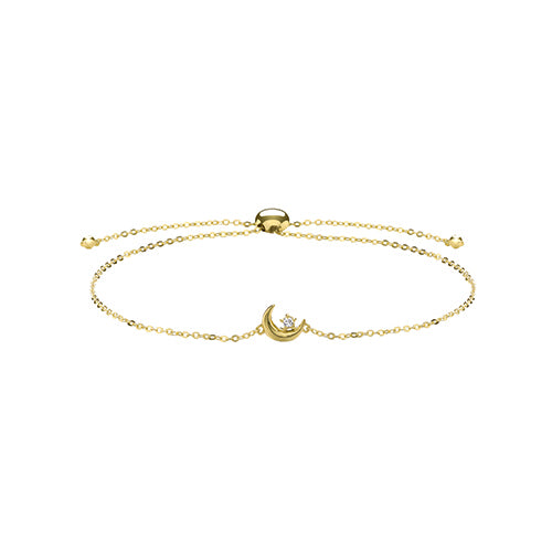 9Ct Gold Cz Set Crescent Moon Pull Style Bracelet - BR634
