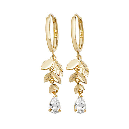 9Ct Gold Cz Pear Shape & Leaf Drops ER1110