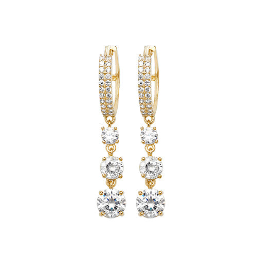 9Ct Gold Triple Round Cz Claw Set Drops ER1111
