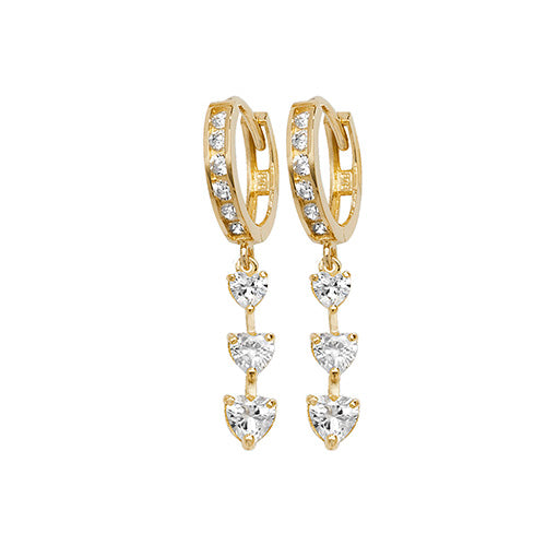 9Ct Gold Triple Heart Cz Claw Set Drops ER1112