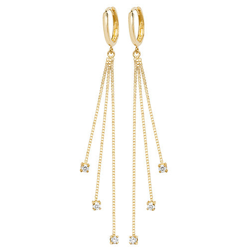 9Ct Gold Round Cz Triple Chain Drops ER1120