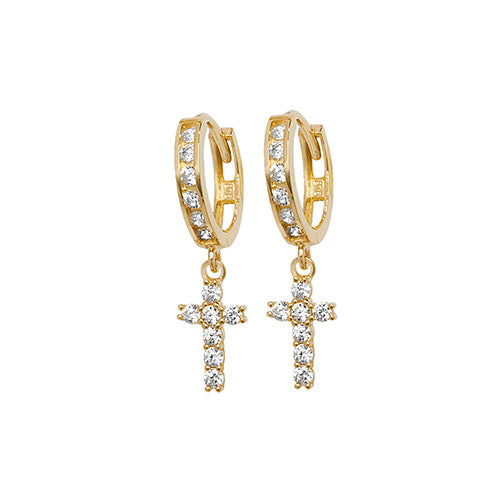 9Ct Gold Cz Set Cross Drops ER1124