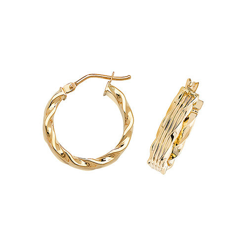 9ct Gold Diamond Cut Twisted Hoops