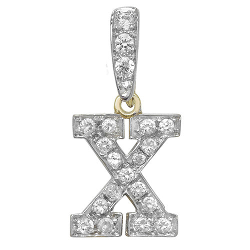 9ct White Gold Cz Initial Pendant - PN801