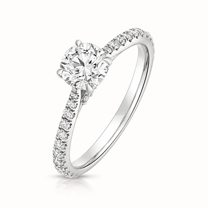 18ct Gold 0.75ct Round Lab Diamond Solitaire Engagement Ring with Diamond Shoulders white gold front view