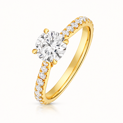 18ct Gold 1.00ct Round Lab Diamond Solitaire Engagement Ring with Diamond Shoulders yellow gold front view